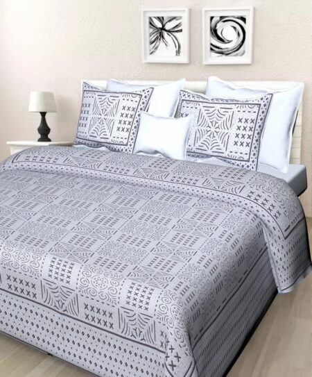 100% Cotton Printed Double Bedsheet with Pillow Covers Soft Breathable Ethnic Design Bed Linen
