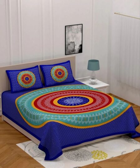 100% Cotton Printed Double Bedsheet with Pillow Covers Soft, Breathable Ethnic Motif Bed Linen
