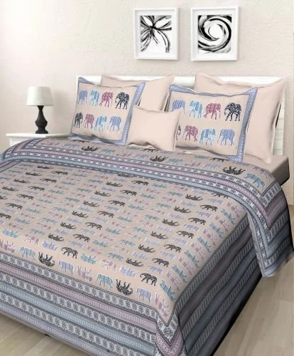 100% Cotton Double Bed Sheet with Pillow Covers Soft Breathable Cotton Bedding Solid Subtle Print Design Durable, Machine-Washable