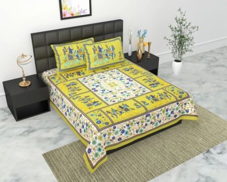 100% Cotton Printed Double Bedsheet with Pillow Covers Soft, Breathable Ethnic Design Bed Linen