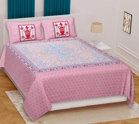 100% Cotton King Size Double Bedsheet Set with Pillow Covers Soft, Breathable Ethnic Print Bed Linen