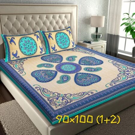 100% Cotton King Size Screen Print Bedsheet Soft Breathable Indian Bed Sheet with Ethnic Pattern