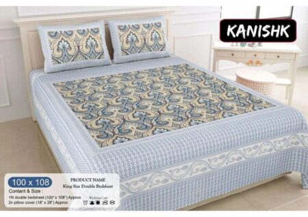 100% Cotton Printed Double Bedsheet Set with 2 Pillow Covers ? Soft, Breathable Ethnic Design Bed Linen